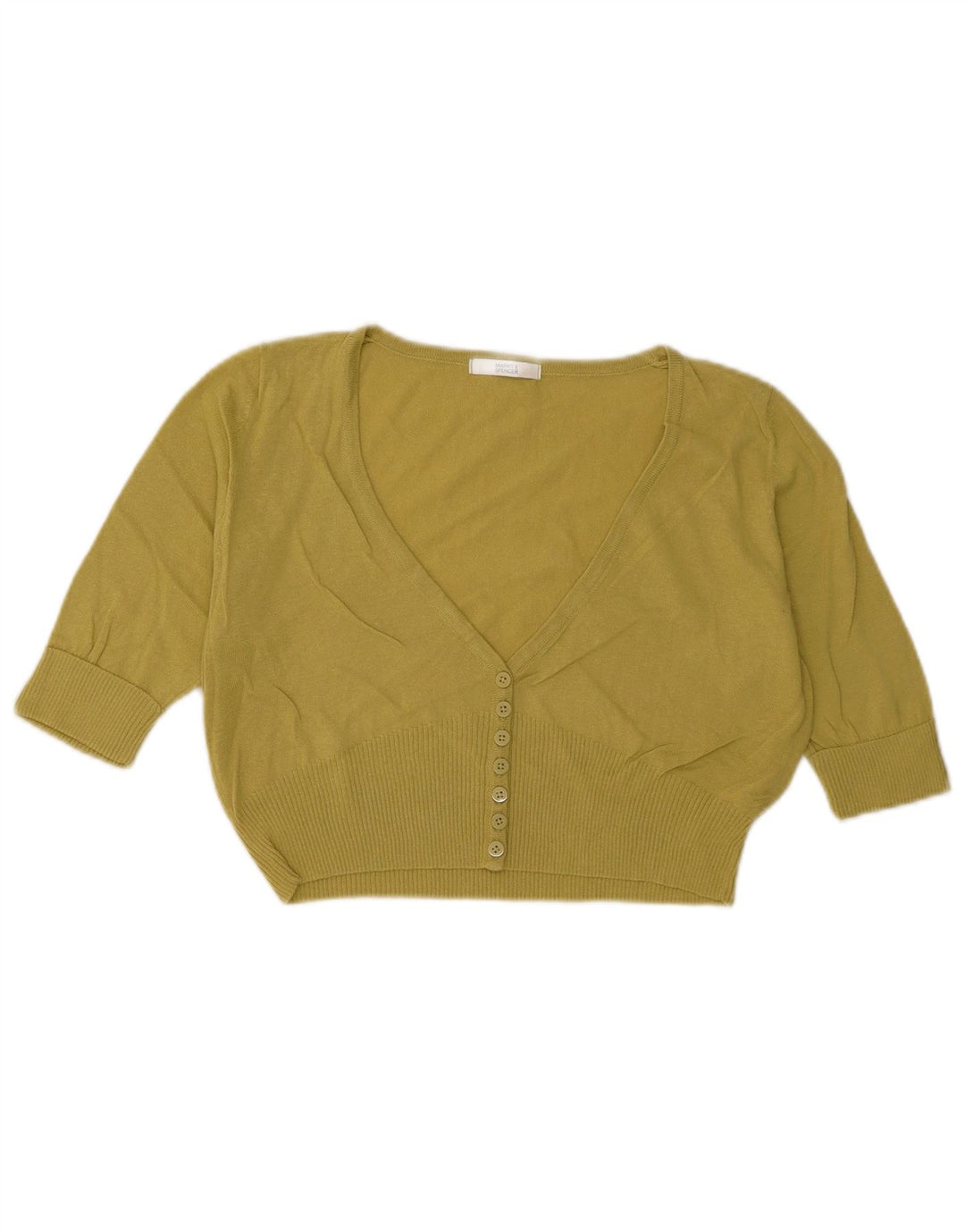 Maglione cardigan a maniche corte da donna Marks & Spencer UK 14 giallo medio