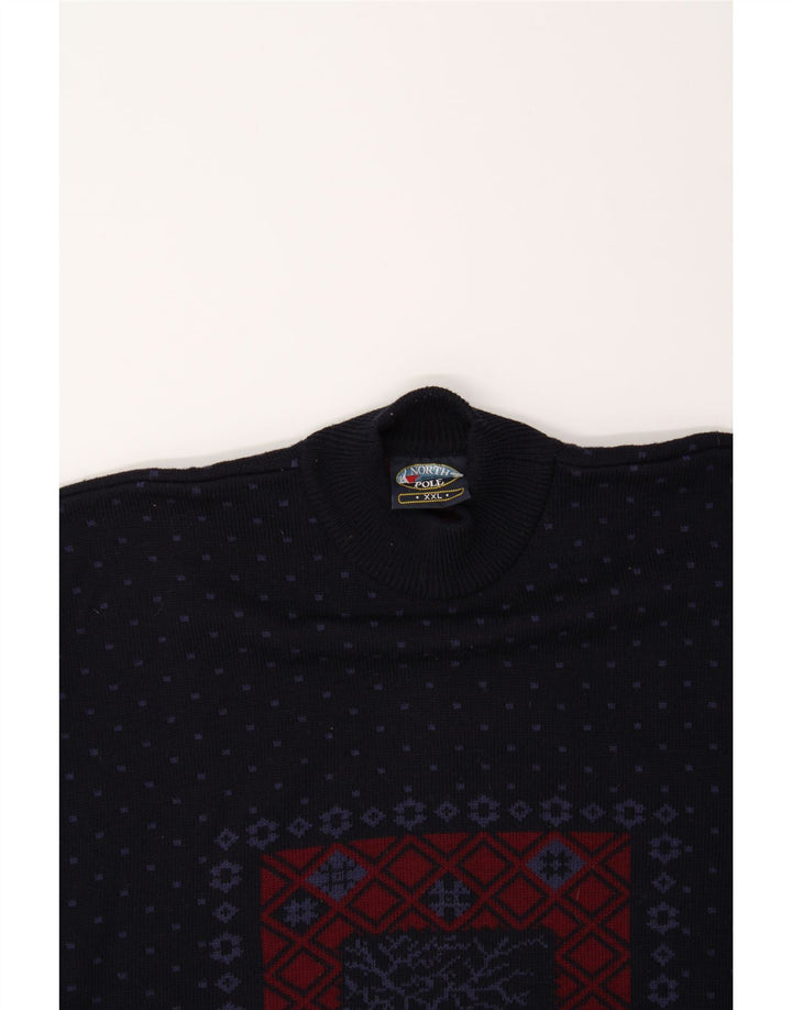 NORTH POLE Maglione da uomo con collo alto 2XL Lana Fair Isle blu navy