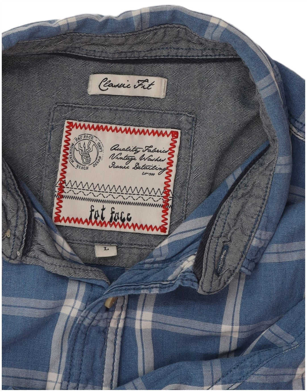 FAT FACE Camicia da uomo a maniche corte vestibilità classica a quadri blu grandi