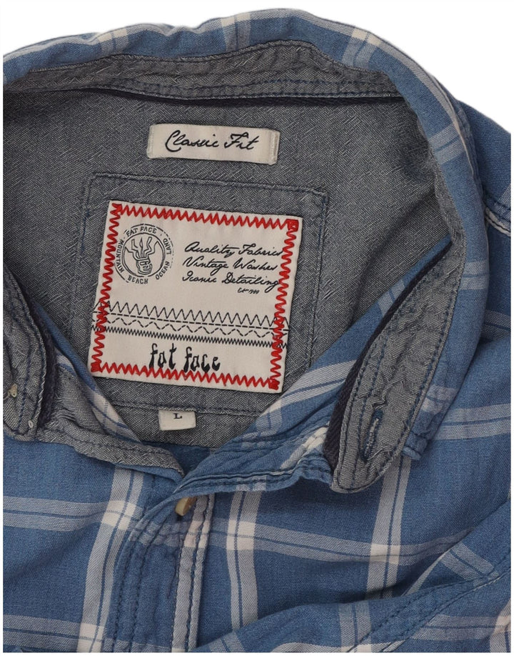 FAT FACE Camicia da uomo a maniche corte vestibilità classica a quadri blu grandi