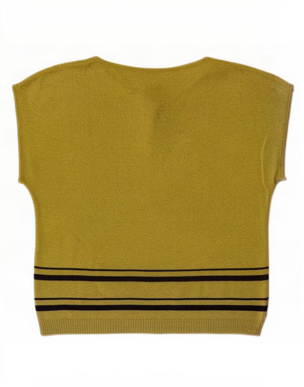 Maglione vintage da donna con collo a bottoni, UK 16, grandi righe verdi