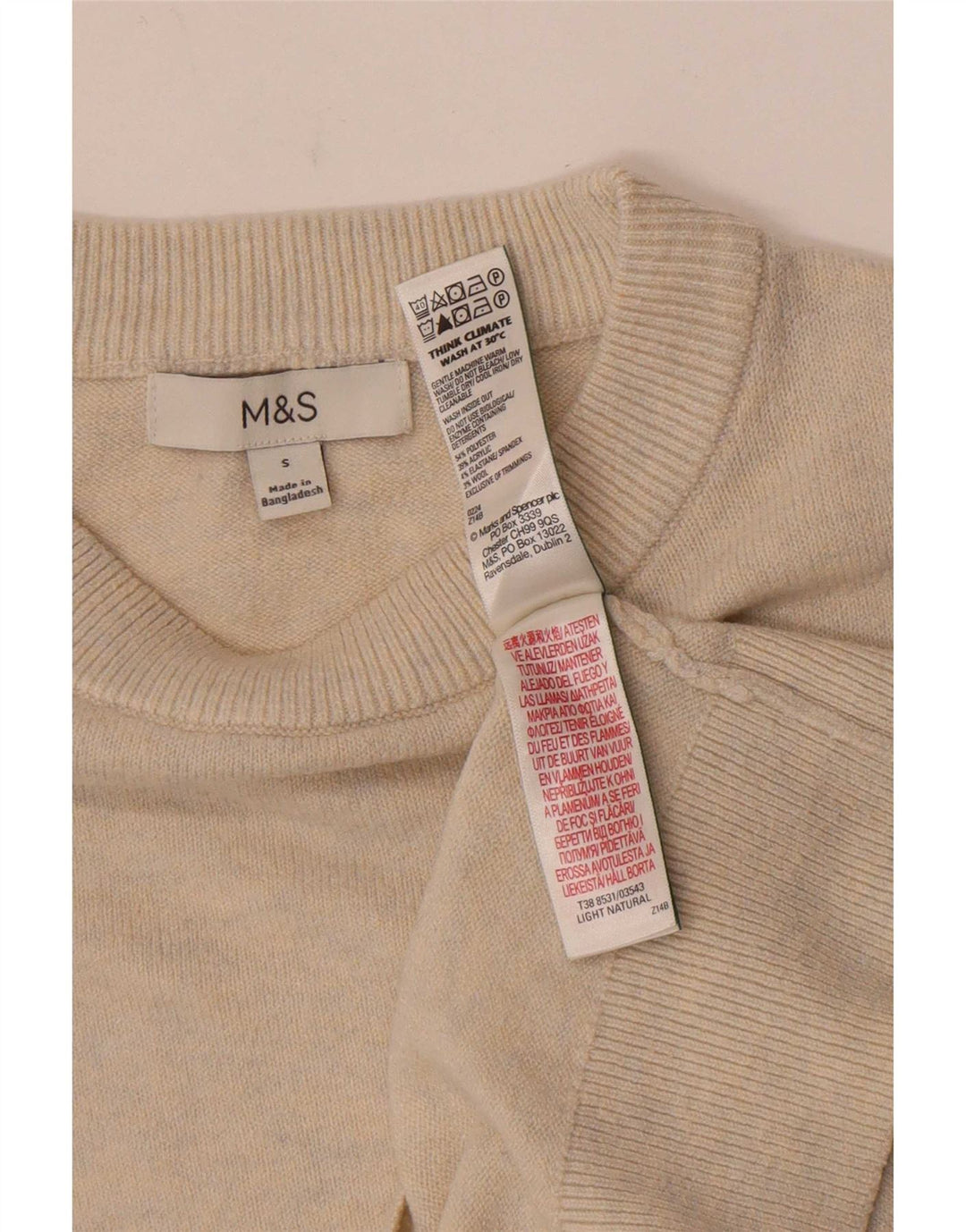Maglione maglione con scollo a barca da donna Marks & Spencer UK 10 piccolo poliestere beige