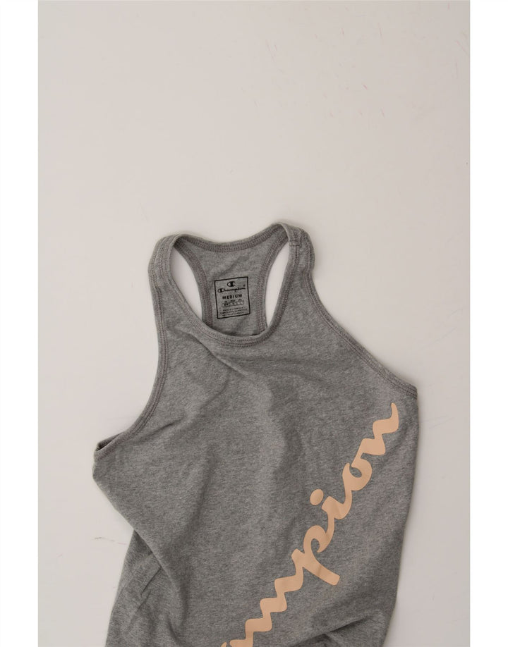 CHAMPION Womens Graphic Vest Top UK 12 Medium Grey Vintage Champion and Second-Hand Champion from Messina Hembry 