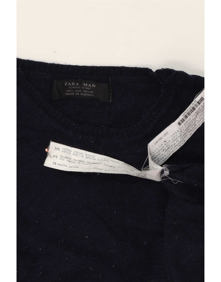 Maglione Zara da uomo girocollo grande in viscosa blu navy