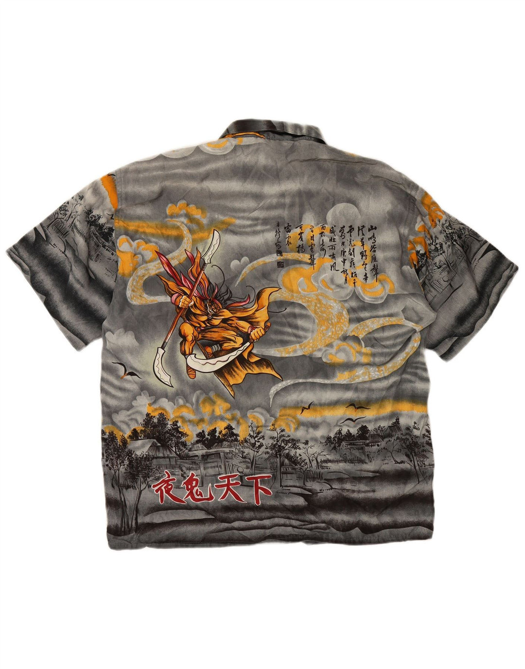 Camicia a maniche corte grafica da uomo VINTAGE in seta grigio medio