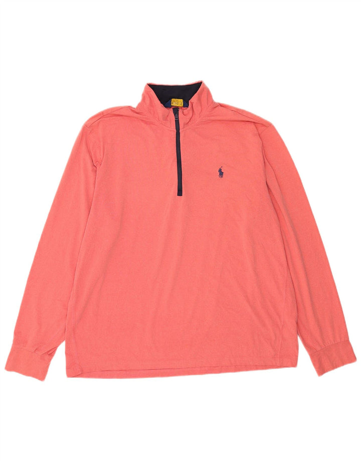 Polo Ralph Lauren Maglietta da uomo pullover con zip e collo XL in poliestere rosa