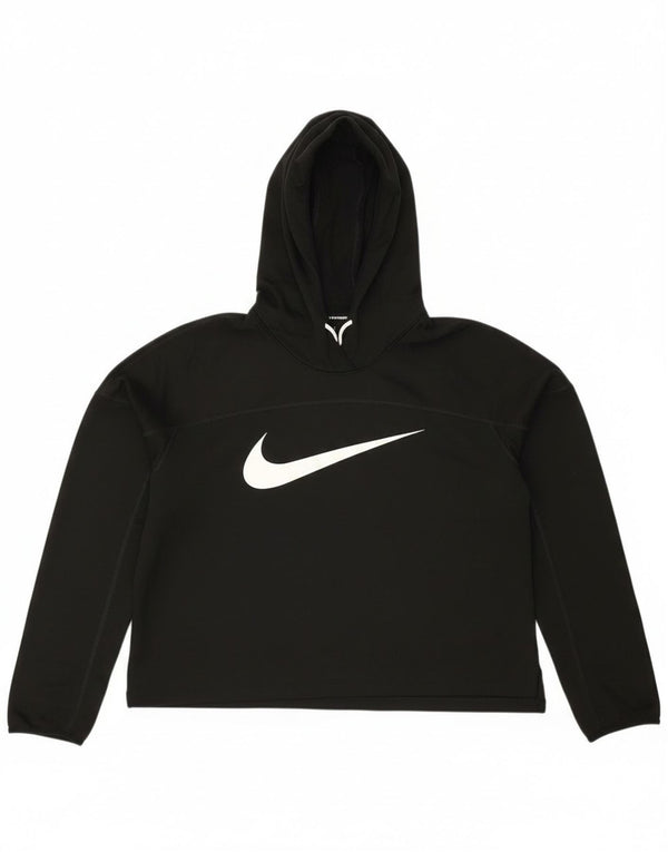 Felpa con cappuccio grafica Nike Running Crop Graphic da donna UK 14 poliestere nero medio