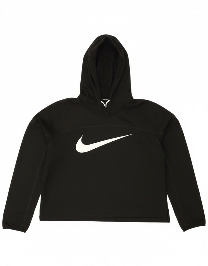 Felpa con cappuccio grafica Nike Running Crop Graphic da donna UK 14 poliestere nero medio