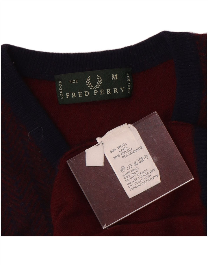 Maglione da uomo con scollo a V Fred Perry Lana color block bordeaux medio