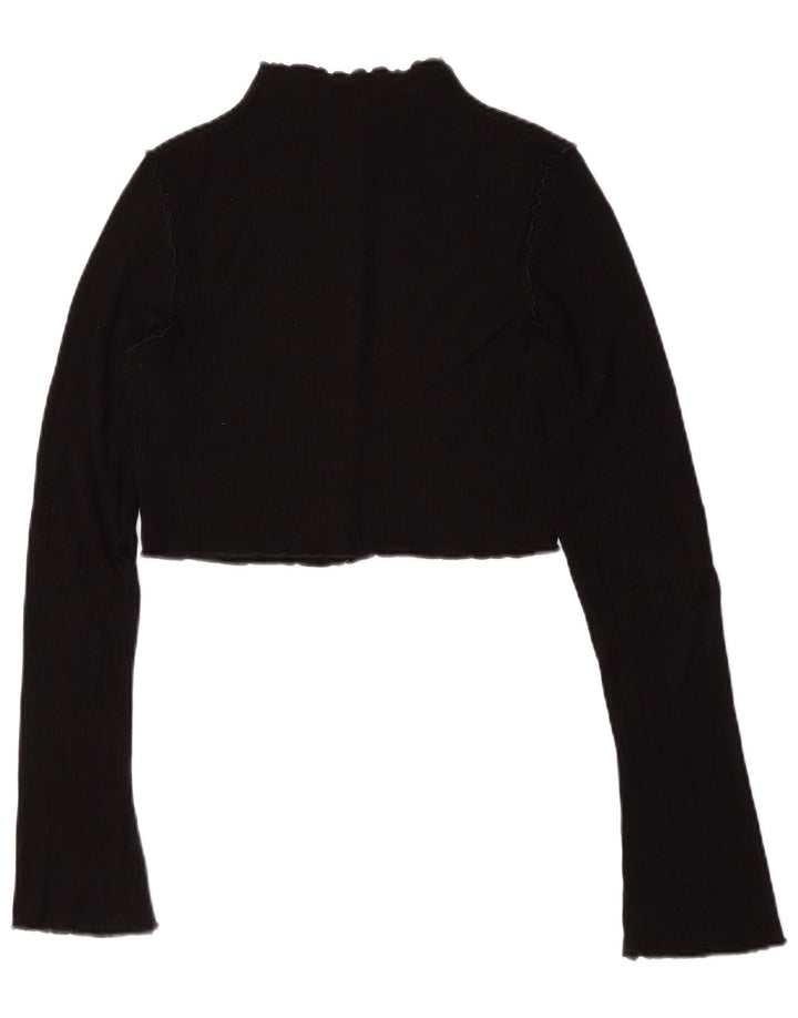 Topshop Top corto da donna alto manica lunga UK 12 viscosa nera media