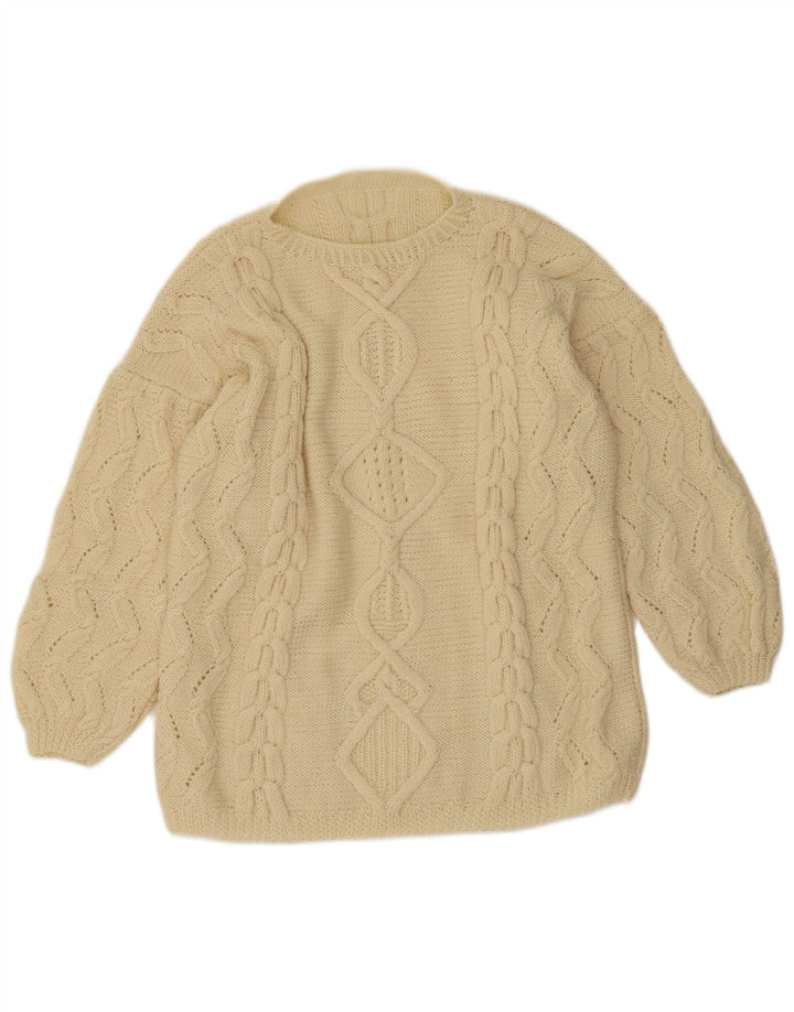 Maglione maglione girocollo da donna vintage UK 16 grande beige