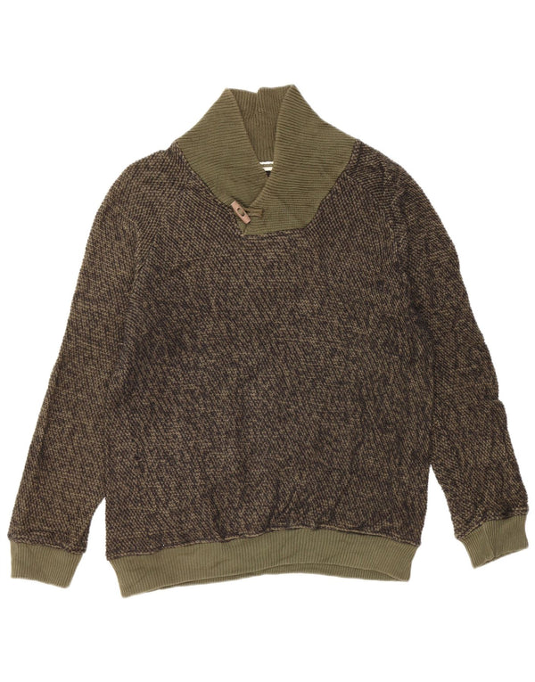Maglione Zara da uomo con collo a scialle, cotone grande, verde screziato