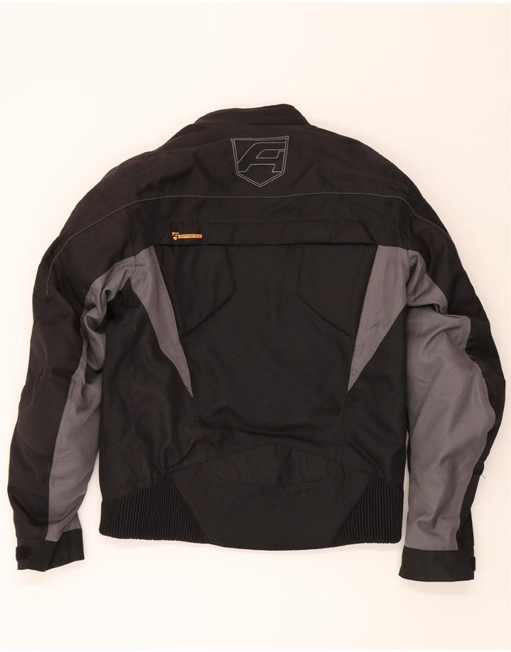 AKITO Mens Motorcycle Graphic Racer Jacket UK 38 Medium Black Colourblock Vintage Akito and Second-Hand Akito from Messina Hembry 