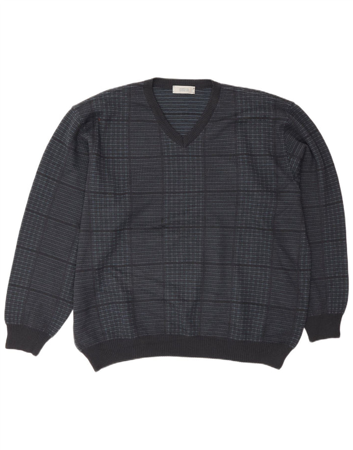 Maglione da uomo Marks & Spencer con scollo a V XL blu navy a quadri in acrilico
