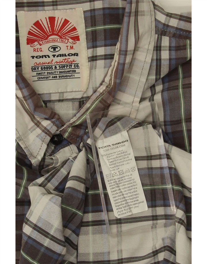 TOM TAILOR Mens Graphic Short Sleeve Shirt 2XL Grey Check Cotton