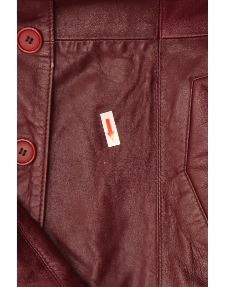 Giacca blazer in pelle vintage da donna a 4 bottoni UK 10 piccola bordeaux