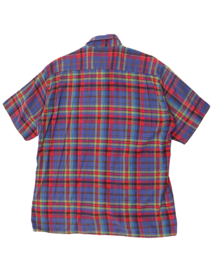 Carlo Comberti Camicia da uomo in flanella a maniche corte taglia 41/42 grande quadri blu