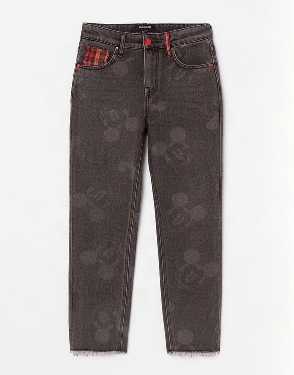Desigual Jeans da donna a vita alta con grafica Topolino W24 L27 cotone nero