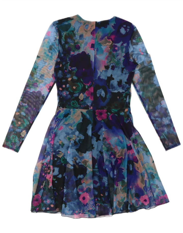 DESIGUAL Abito da donna a maniche lunghe a maniche lunghe con motivo astratto UK 10 Piccolo Blu