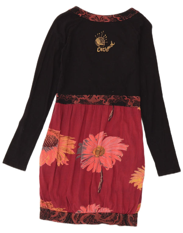 Desigual Abito Impero a Maniche Lunghe da Donna UK 12 Medio Nero Floreale