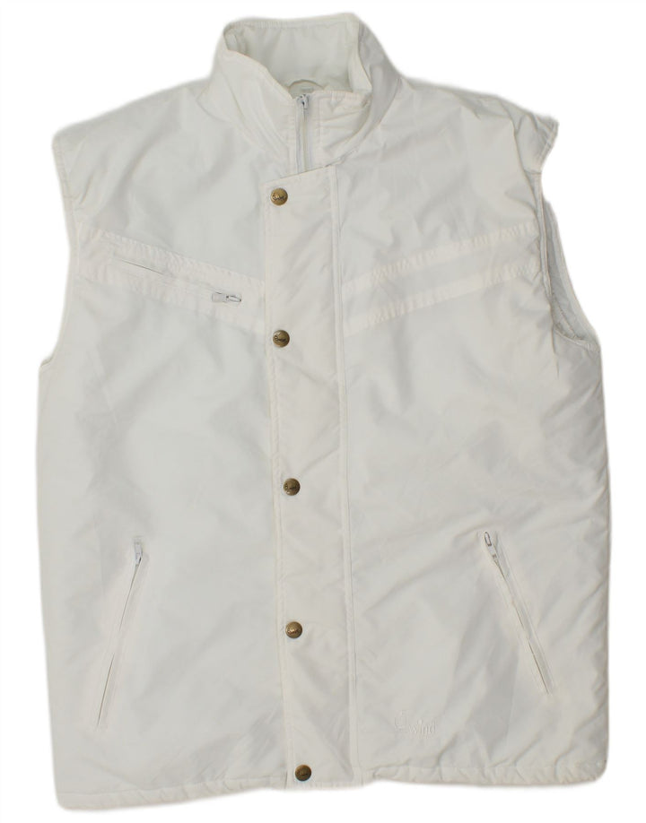 Gilet imbottito da uomo vintage UK 36 piccolo poliestere bianco