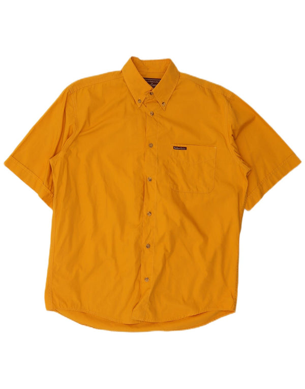 Camicia a maniche corte da uomo Marlboro Classics in cotone giallo medio