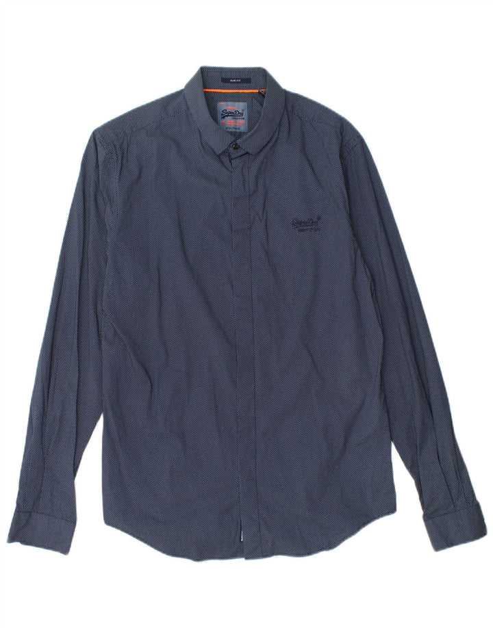 Camicia slim fit da uomo SUPERDRY piccola in cotone maculato blu navy