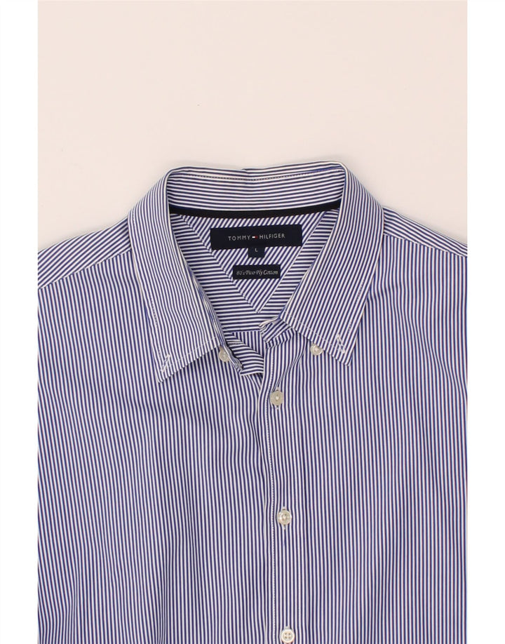 TOMMY HILFIGER Mens Shirt Large Blue Pinstripe Cotton Vintage Tommy Hilfiger and Second-Hand Tommy Hilfiger from Messina Hembry 