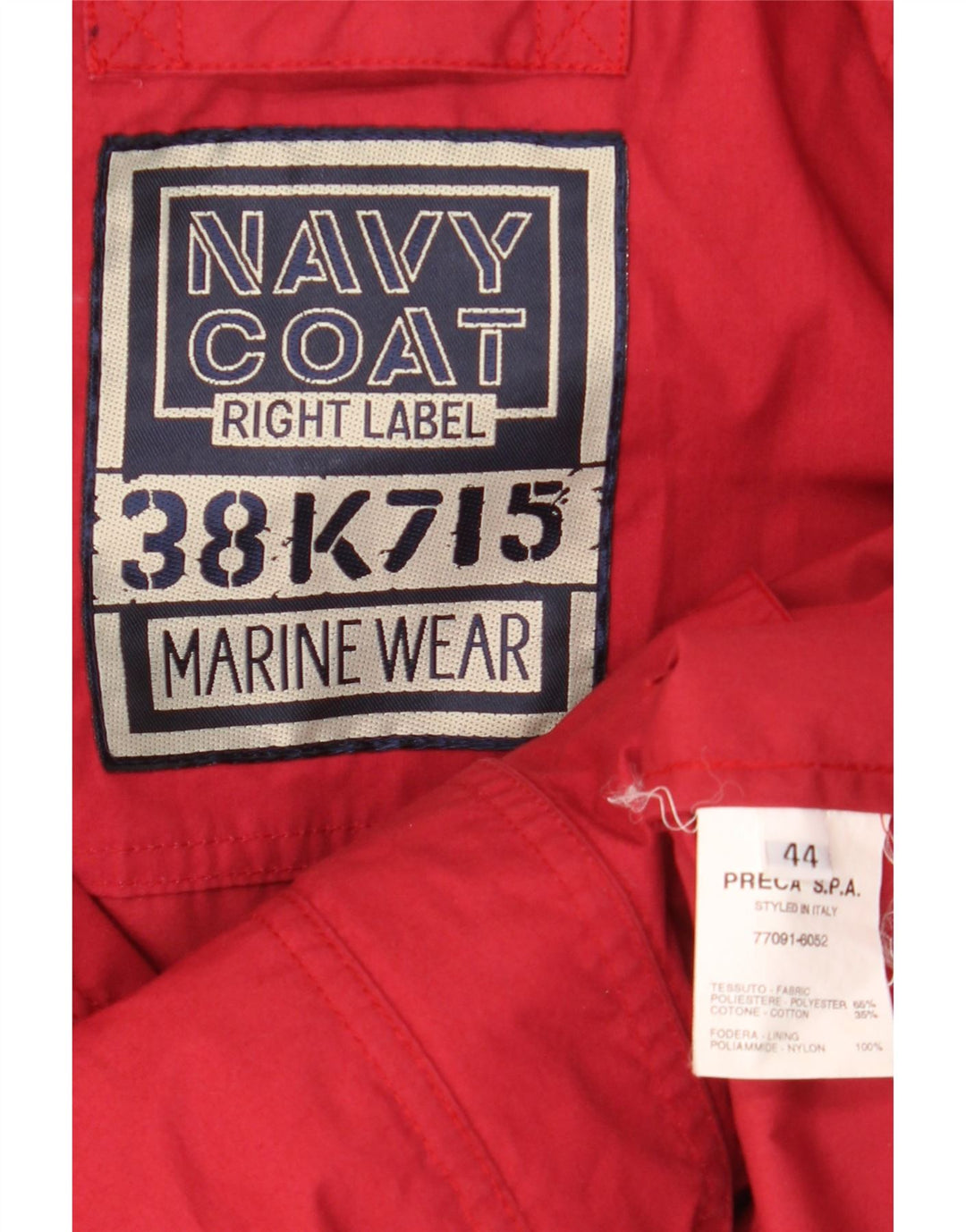 NAVY COAT Mens Oversized Hooded Windbreaker Coat IT 44 XS Red Cotton Vintage Navy Coat and Second-Hand Navy Coat from Messina Hembry 
