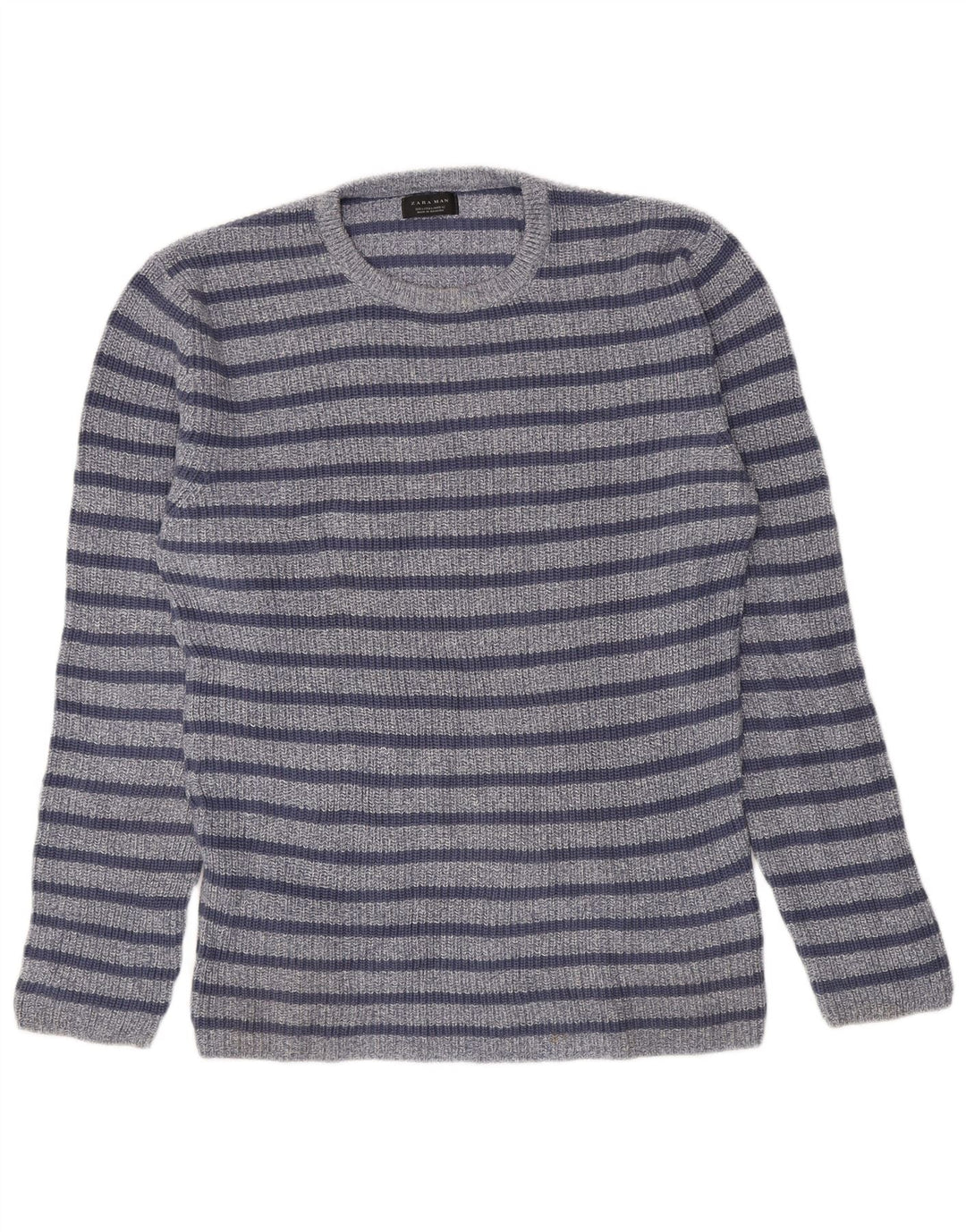 Maglione girocollo da uomo Zara in cotone a righe grandi blu