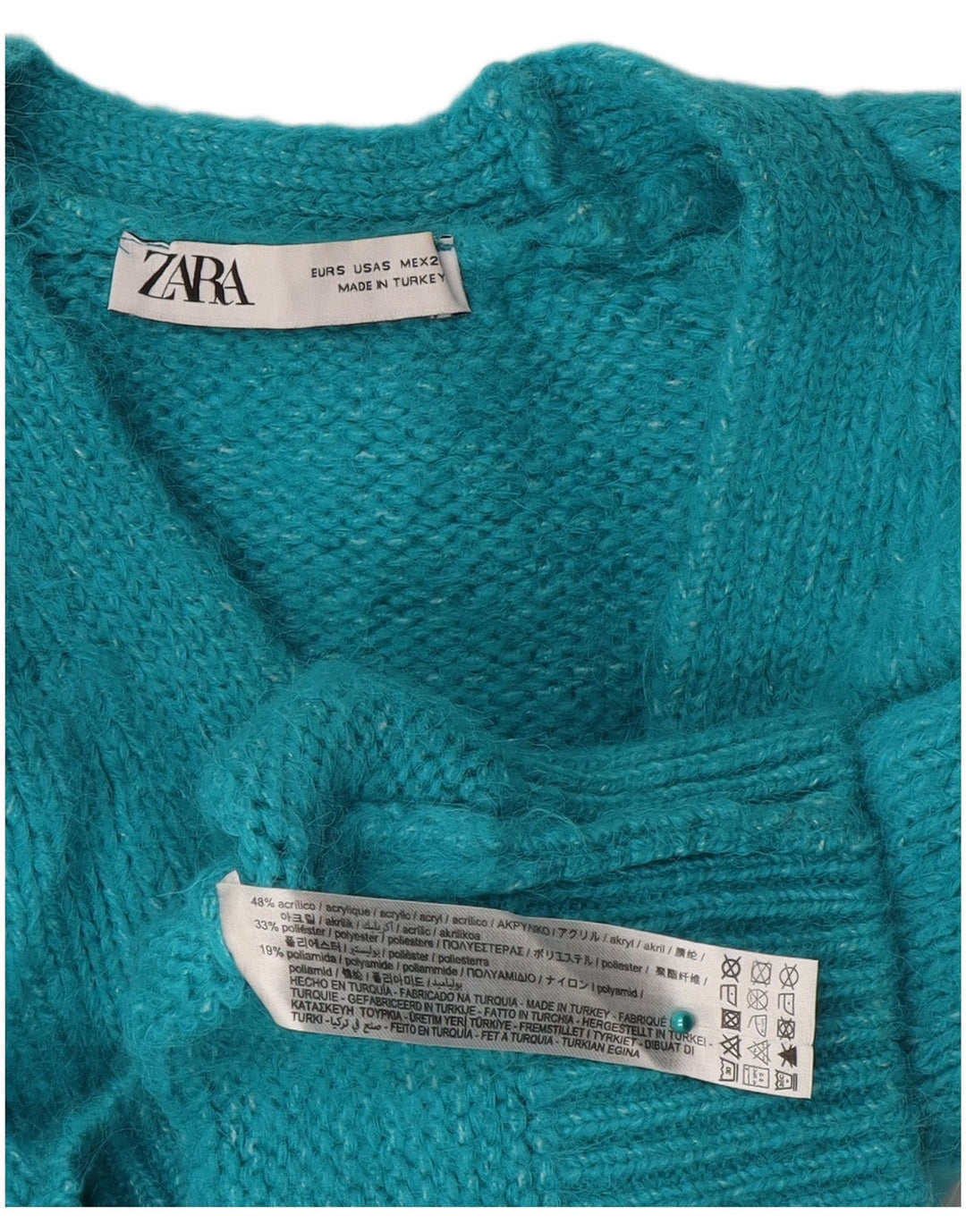 Maglione cardigan corto da donna ZARA UK 10 piccolo acrilico blu