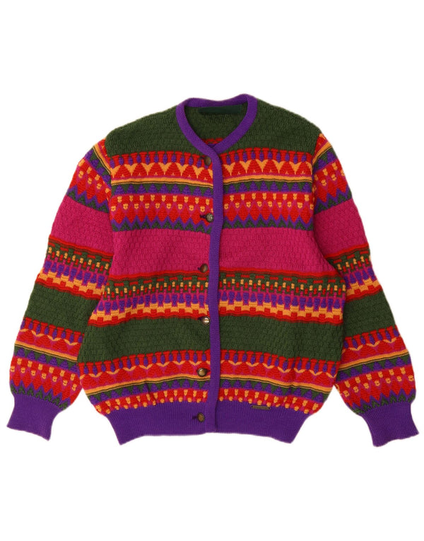 Maglione cardigan da donna Giesswein UK 14 Grande motivo geometrico multicolore