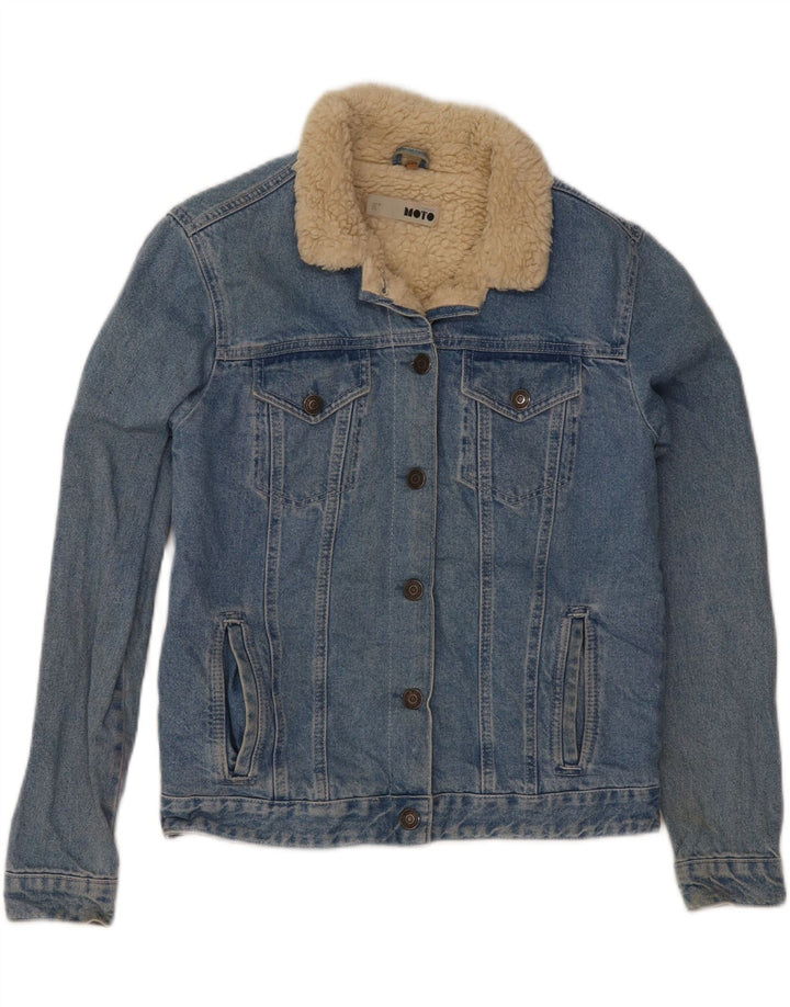 Giacca in denim Sherpa da donna Topshop UK 10 piccolo cotone blu