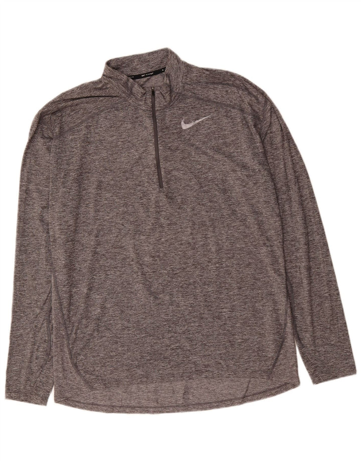 NIKE Top da tuta pullover con zip e collo Dri Fit da uomo, grande, grigio screziato