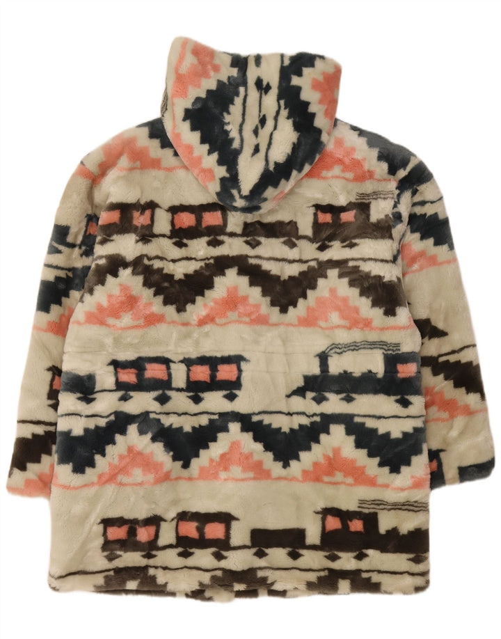 Soprabito oversize da donna vintage IT 42 Medio azteco geometrico bianco sporco