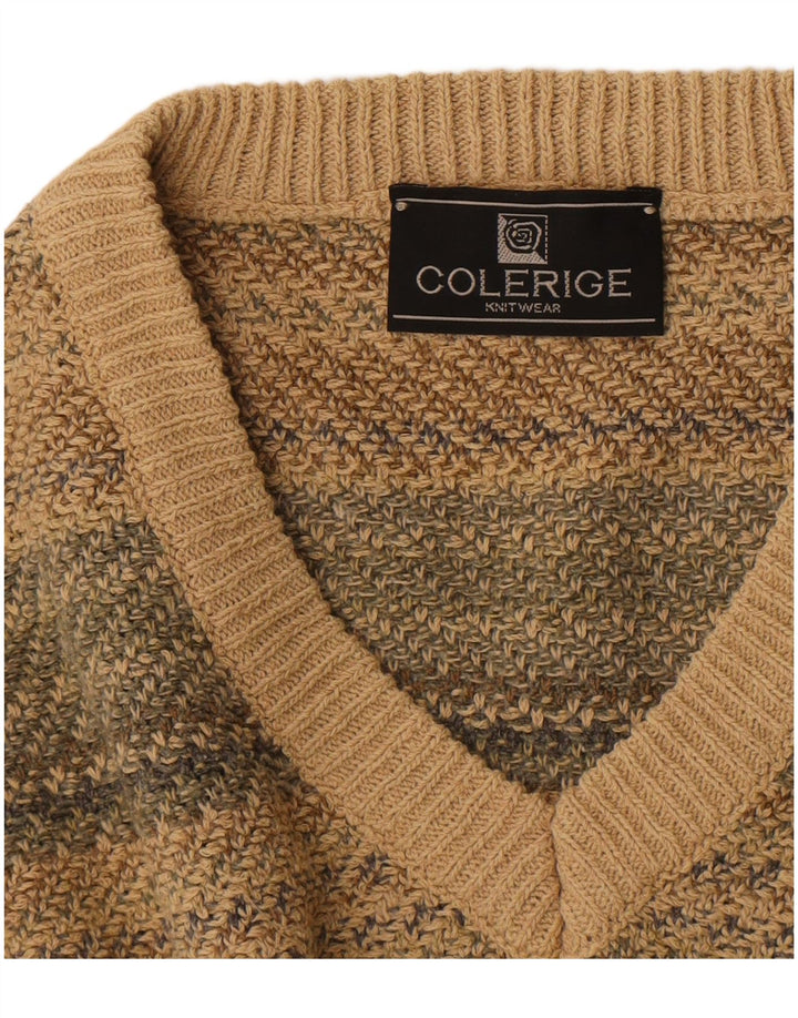 Maglione vintage da uomo con scollo a V a righe beige medio
