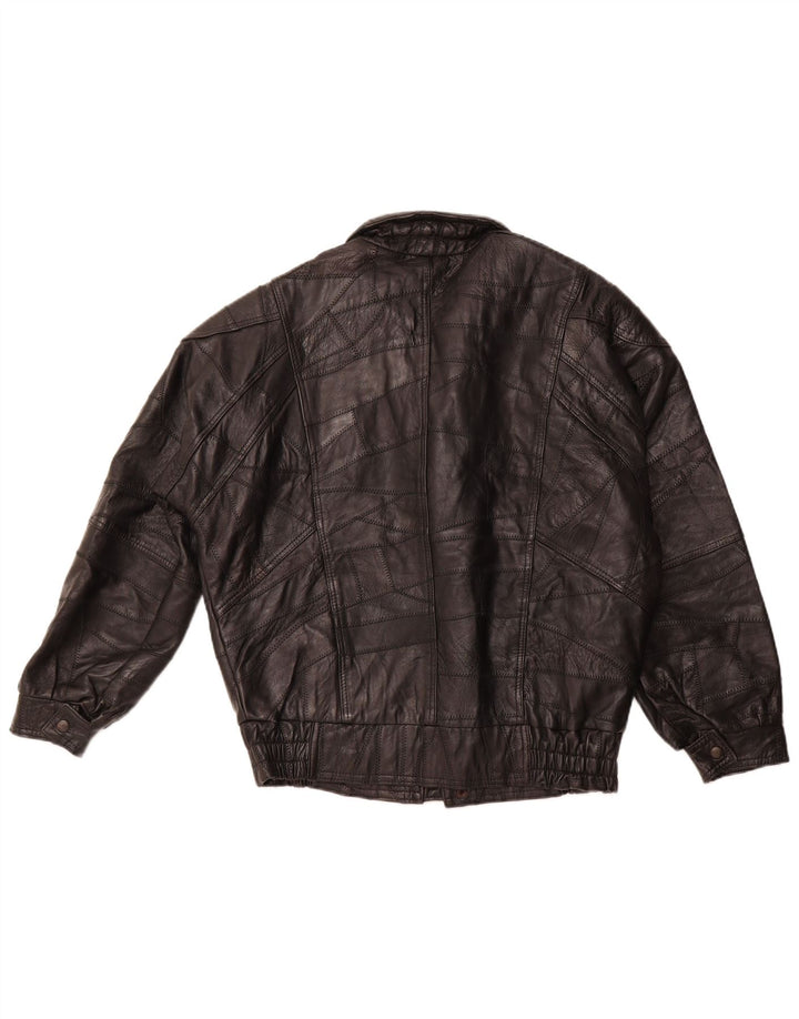 Giacca in pelle militare da uomo VINTAGE dal taglio ampio UK 36 Piccolo patchwork nero