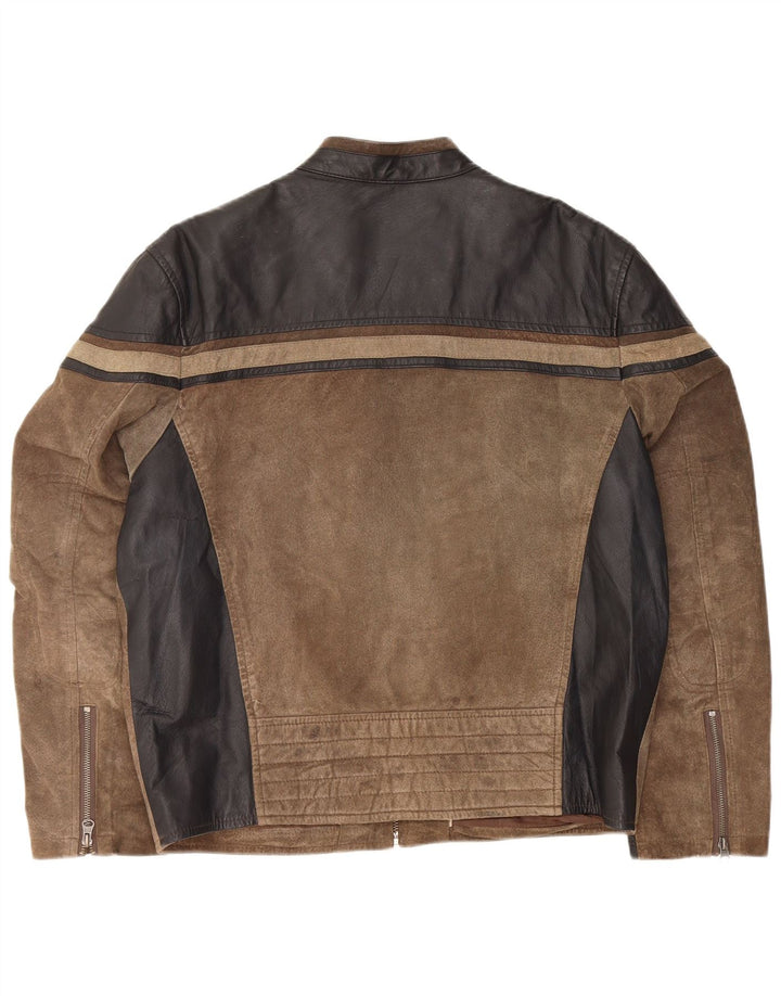 Giacca da motociclista da uomo Angelo Litrico UK 40 Large Marrone Colorblock