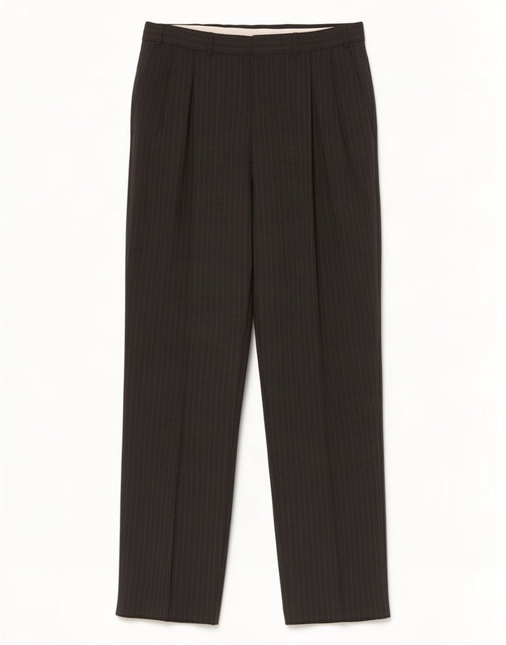 Pantaloni da abito con pegging da uomo Marks & Spencer W36 L33 poliestere gessato grigio
