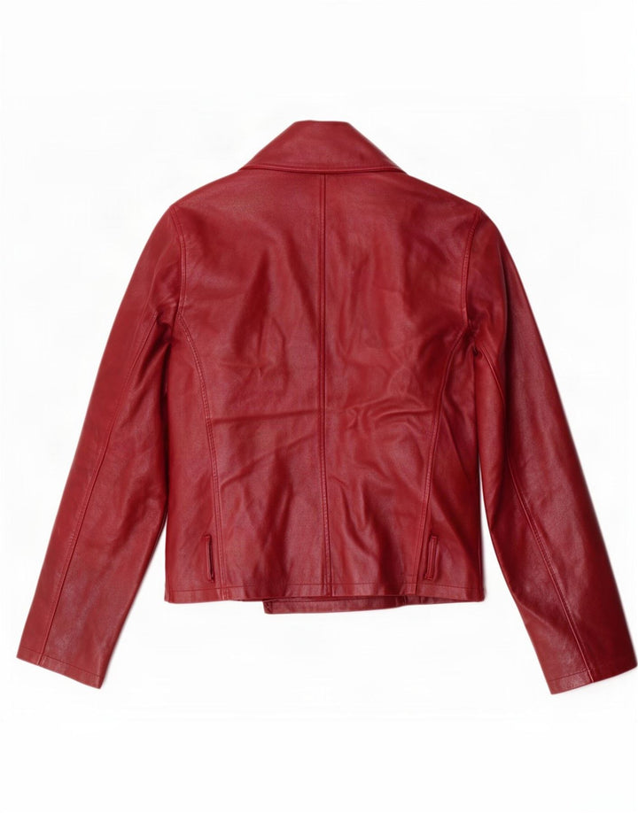 Giacca da motociclista in pelle doppio petto da donna Sasch UK 12 media rossa
