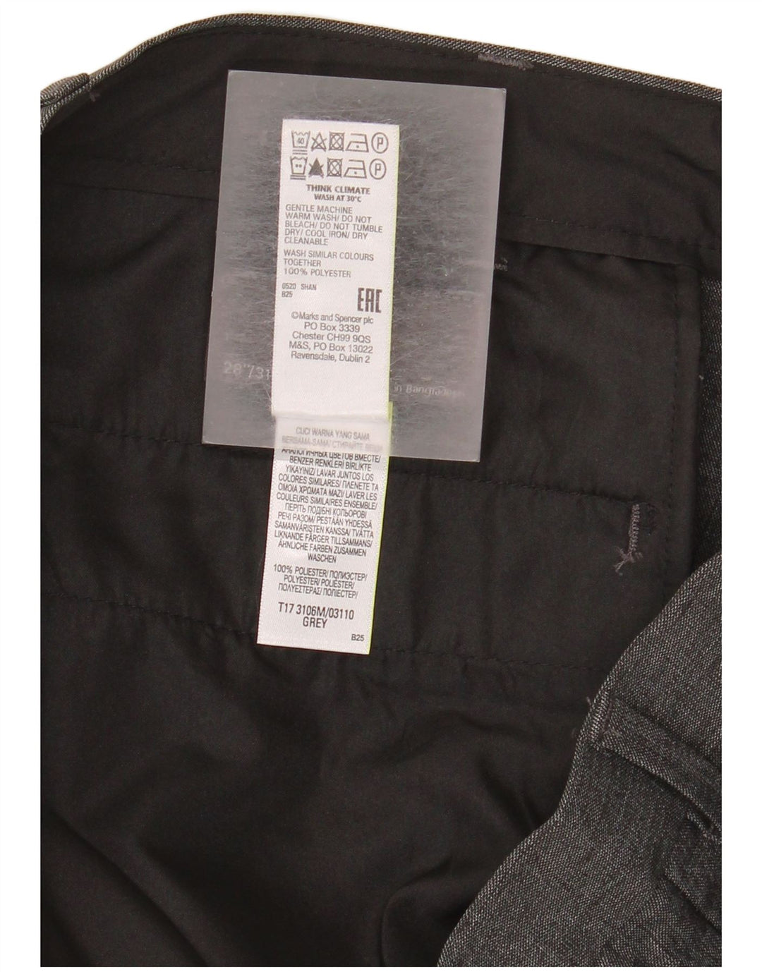 Pantaloni chino slim da uomo Marks & Spencer W28 L31 poliestere grigio