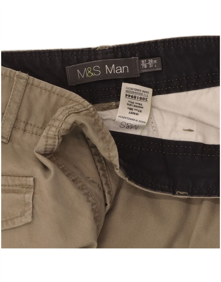 Pantaloni cargo dritti da uomo Marks & Spencer W38 L31 cotone beige
