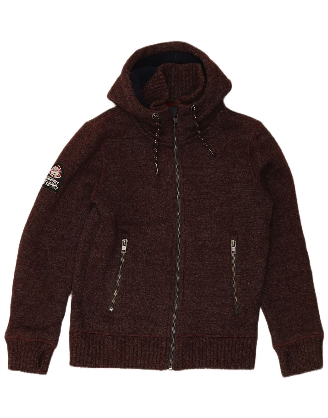 Maglione cardigan con cappuccio da uomo SUPERDRY Acrilico bordeaux medio