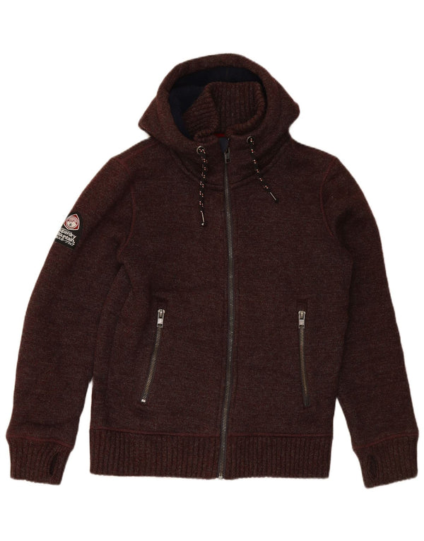 Maglione cardigan con cappuccio da uomo SUPERDRY Acrilico bordeaux medio