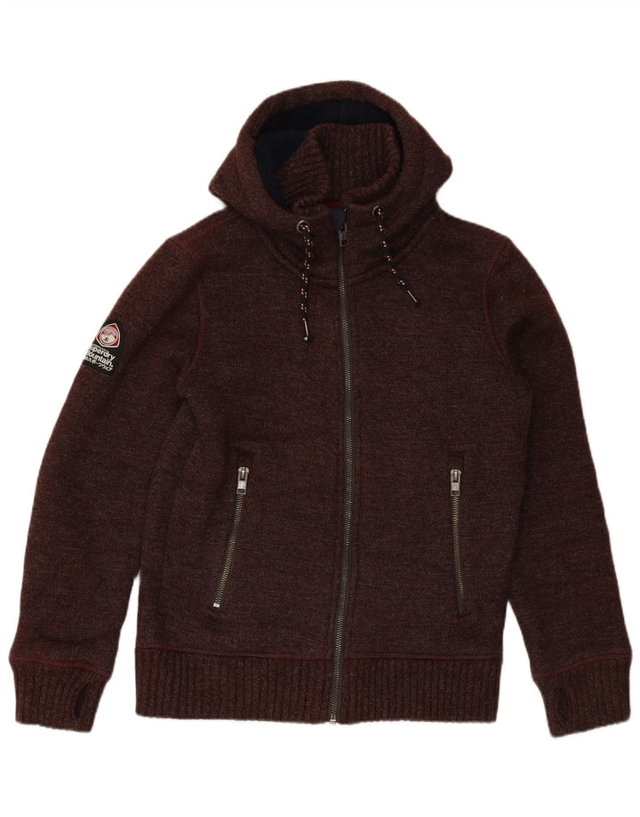Maglione cardigan con cappuccio da uomo SUPERDRY Acrilico bordeaux medio