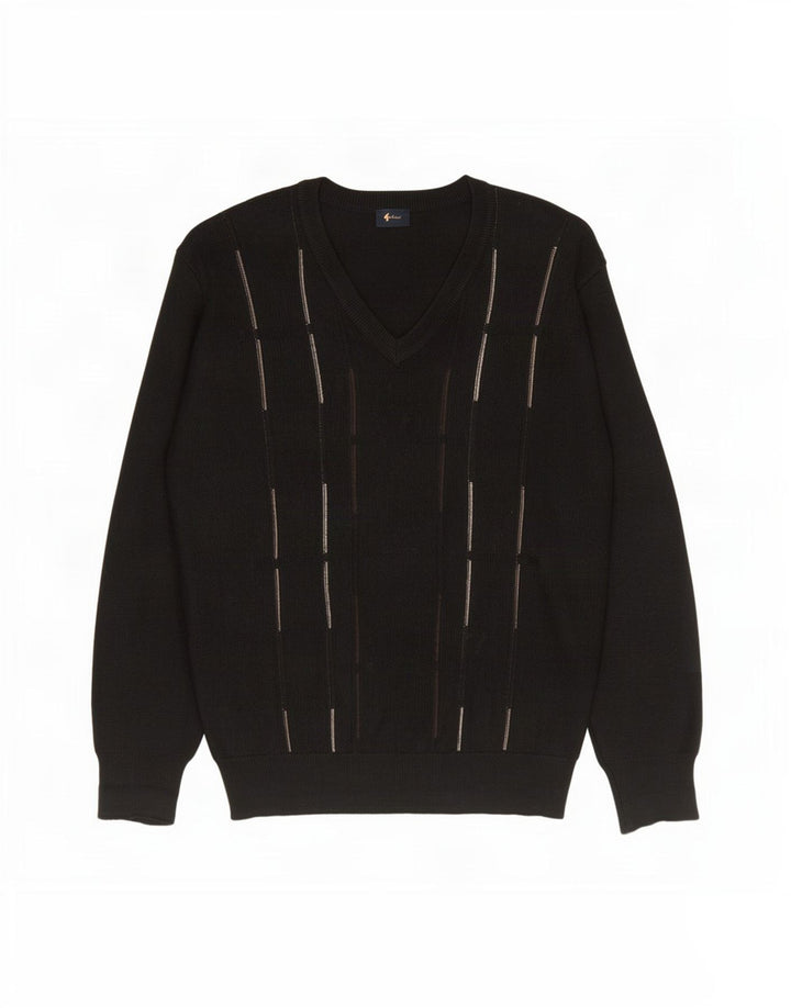 Maglione Gabicci da uomo con scollo a V, lana a righe nere grandi