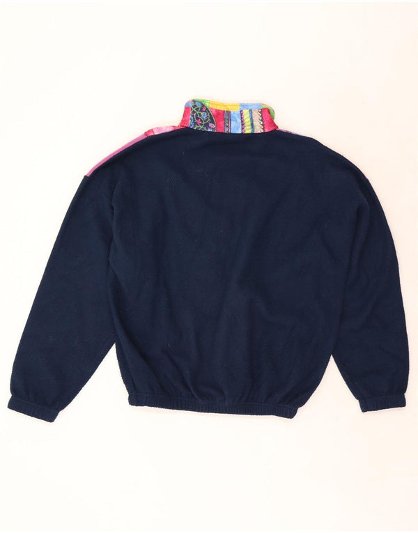 Maglione in pile da uomo vintage con vestibilità ampia e collo con zip, blu navy medio geometrico