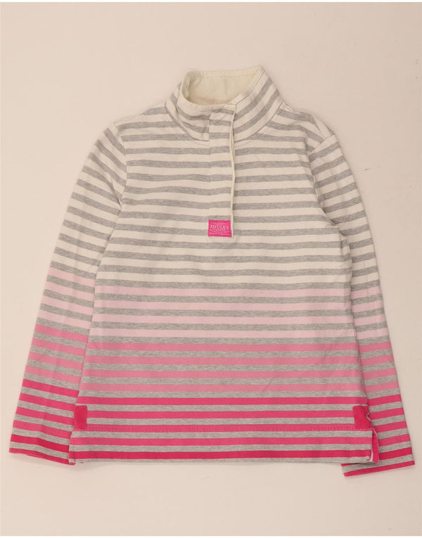 Joules Felpa da Donna con Collo a Bottone Maglione UK 12 Grigio Medio a Righe