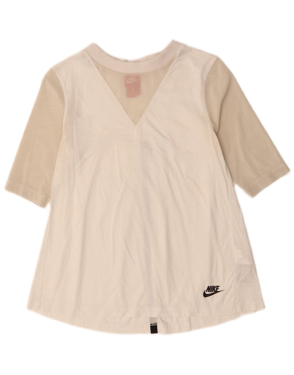 Maglia Nike da donna con maniche a 3/4 UK 6 XS in cotone color block bianco