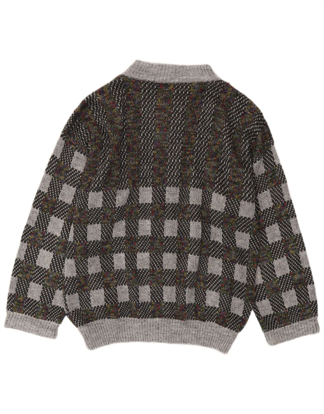 Maglione cardigan da uomo vintage IT 54 XL lana geometrica grigia